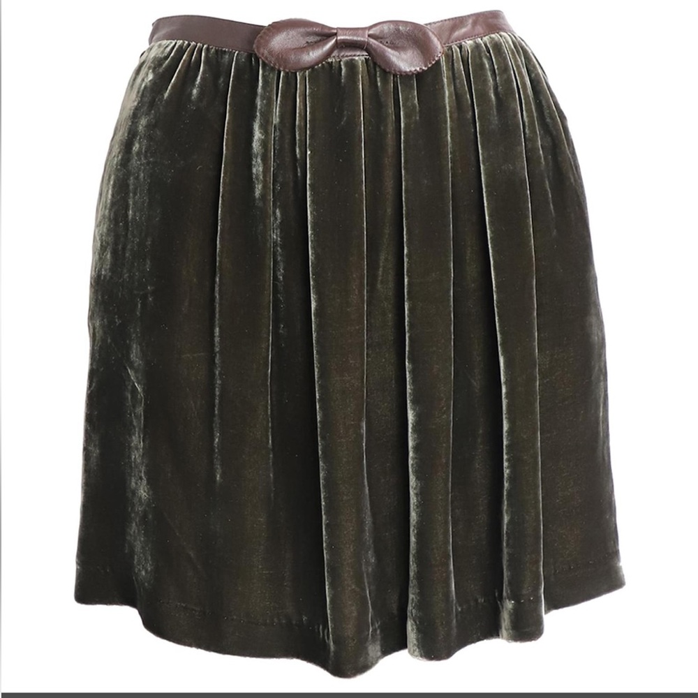 SANDRO PARIS Velvet Skirt with Bow in Green Viscose Women’s Size Small